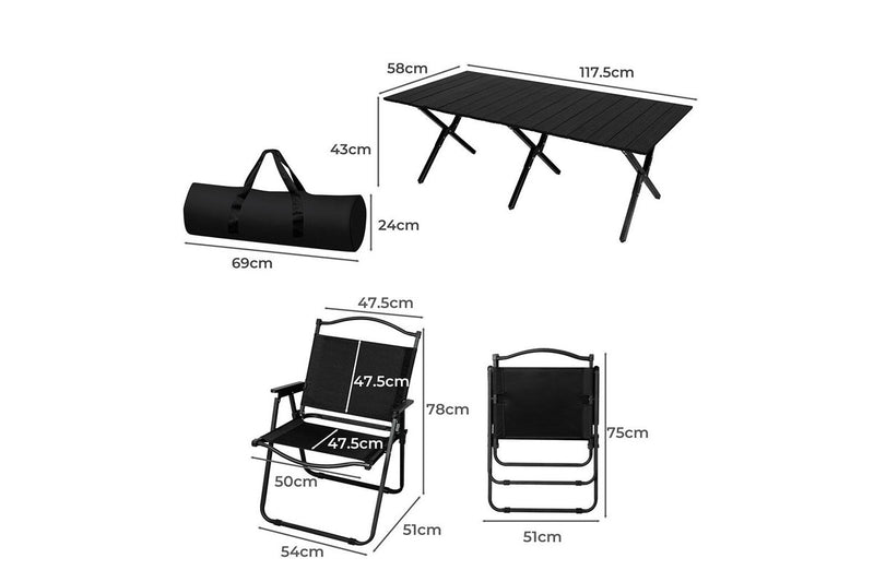 Levede Folding Camping Table Chair Set Black