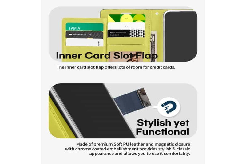 Goospery Samsung Galaxy S22 Rich Diary Wallet Flip Case Leather Card Slots Magnetic Cover (Navy Blue)