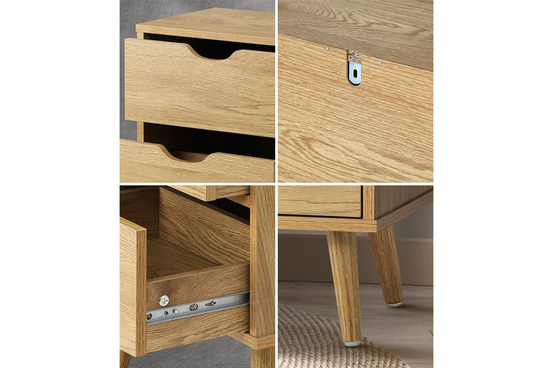 Oikiture 2 X Bedside Tables Bedroom Furniture Wooden