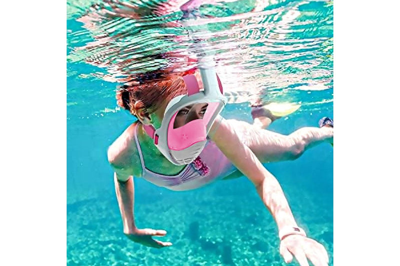 Full Face Snorkel Mask with Camera Mount Anti-Leak Swimming Diving Mask with Waterproof Pouch Bags Pink