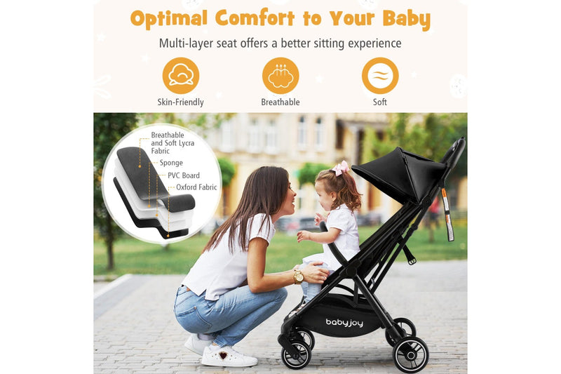 Giantex Folding Infant Stoller Portable Baby Stroller w/ Adjustable Canopy Self-Standing Gravity Folding Design Black