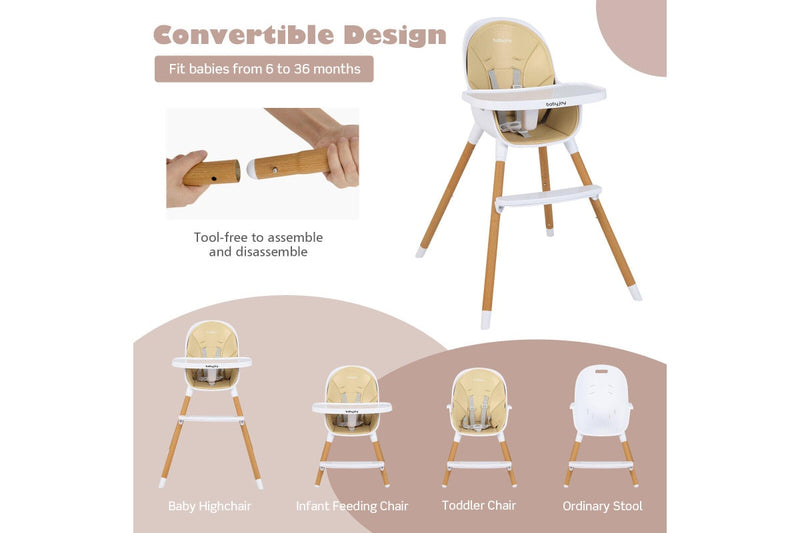 Giantex 4-in-1 Baby High Chair Convertible Infant Eating Highchair w/Adjustable Tray Kids Dining chair Beige