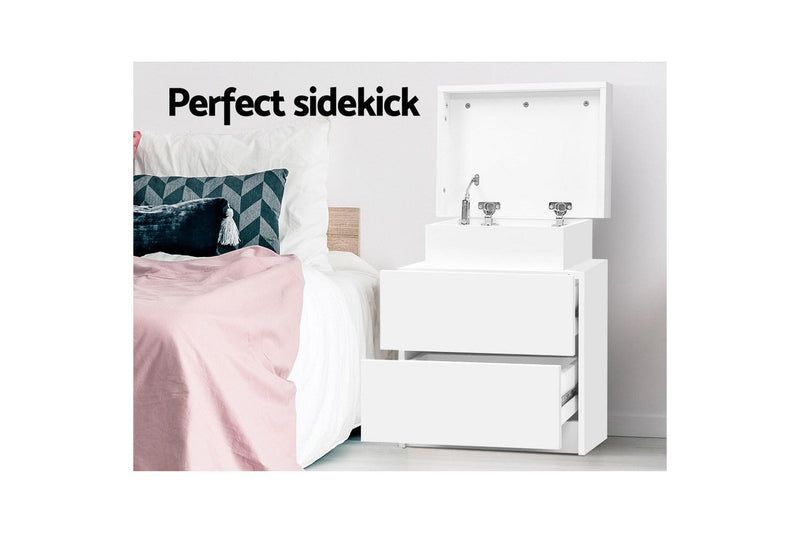 Artiss Bedside Table 2 Drawers Lift-up Storage - COLEY White
