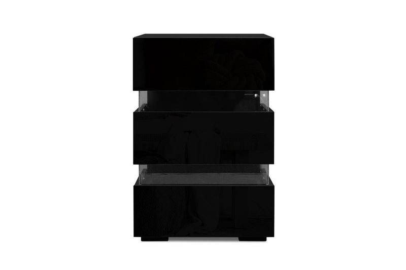 Artiss Bedside Table LED 3 Drawers - LUMI Black
