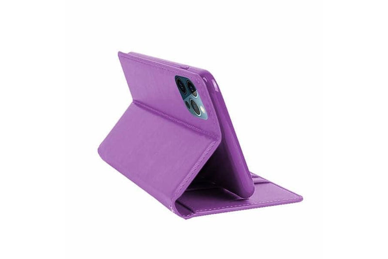 For Apple iPhone 12 Pro Max Hanman Leather Wallet Case Flip Card Holder Slots Magnetic Shockproof Cover (Purple)