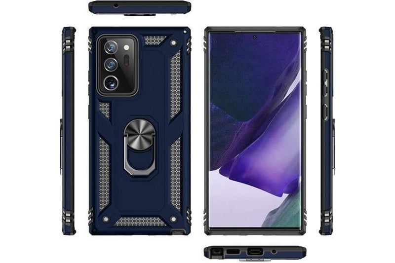 For Samsung Galaxy Note 20 Ultra /Note 20 Ultra 5G 6.9 Case, Military Grade 360 Degree Rotating Metal Magnetic Ring Car Mount Holder Kickstand Shockproof Heavy Duty Cover (Navy Blue)