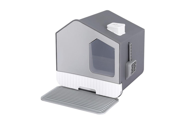 i.Pet Cat Litter Box Large Tray Kitty Toilet Fully Enclosed House Hooded Scoop Mat Grey