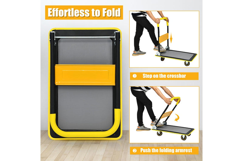 Costway Folding Platform Trolley Heavy Duty Hand Truck Push Cart Dolly Heavy Duty w/Non-Slip Platform Warehouse
