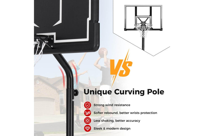 Costway 2.1m-2.6m Adjustable Height Basketball Hoop Outdoor Basketball Stand System Black