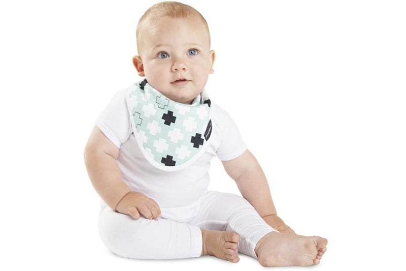 Mum 2 Mum: Bamboo Bandana Bib - Mint Plus/Crosses
