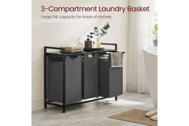 Laundry Hamper Shelf with Pull-Out Bag - 3x38L Black Gray