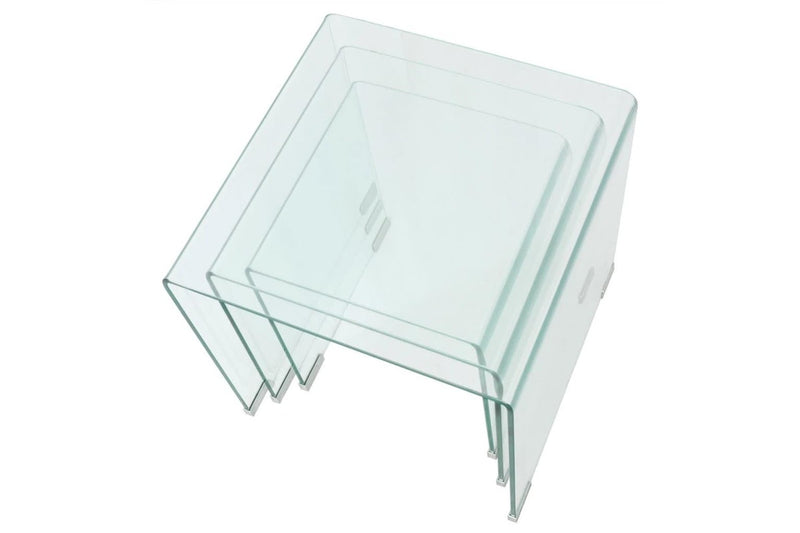 Three Piece Nesting Table Set Tempered Glass Clear Coffee Tables