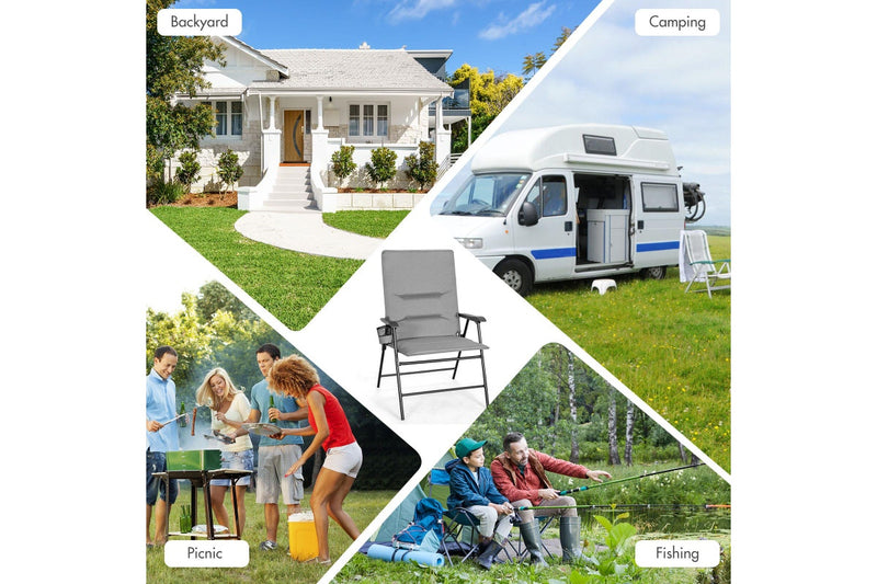 Costway Padded Folding Portable Chair Camping Dining Outdoor Beach Chair Grey