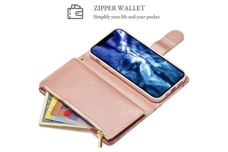 For Apple iPhone 13 Case Marble Painting Pattern With Lanyard Flip Wallet Case Leather Card Slots Stand Cover (Rose Gold Gilding)
