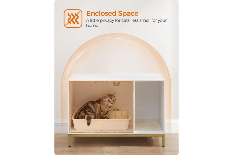 Modern Cat Furniture: Litter Box Enclosure (Simply White and Metallic Gold)