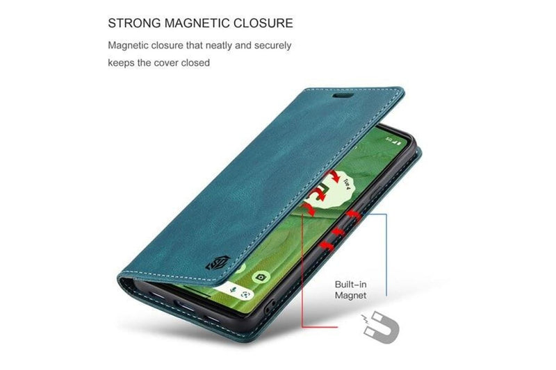 SupRShield For Google Pixel 7 Case RFID Blocking Retro Flip Premium Leather Card Holder Wallet Cover - Cyan Blue