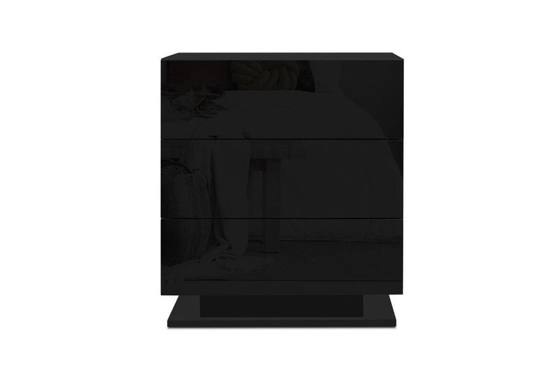 Artiss Bedside Table LED 3 Drawers - MORI Black
