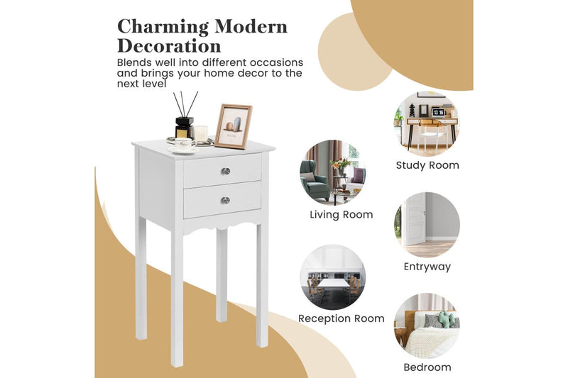 Giantex Side Table Nightstand Home Office End Table w/2 Drawers Accent Table BedsidStorage Table White