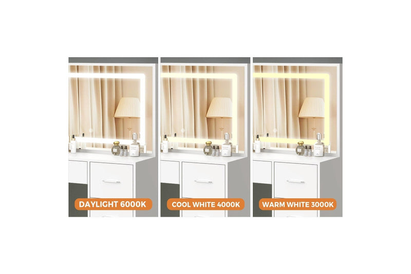 Oikiture Dressing Table Stool Set LED Light(White)