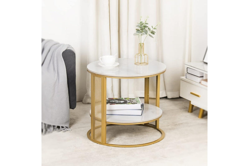 Marble Top Side Table Gold 2 Tier Round Coffee Tables 5