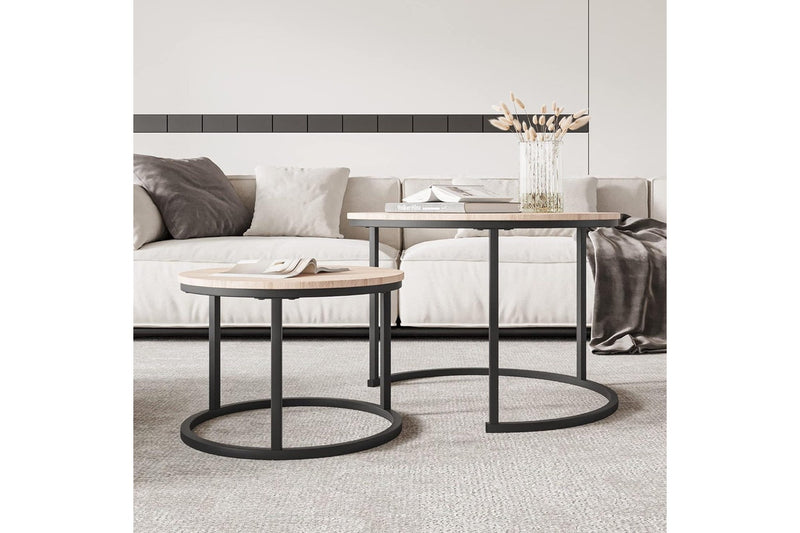 Wood Nesting Coffee Table Set - Round Tables for Living Room Furniture