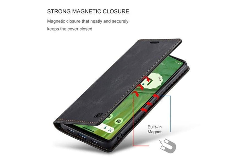 SupRShield For Google Pixel 7 Case RFID Blocking Retro Flip Premium Leather Card Holder Wallet Cover - Black