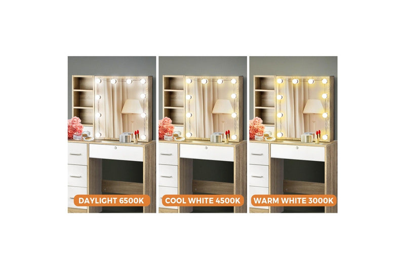 Oikiture Dressing Table Stool Set 10 LED Bulbs(Natural White)