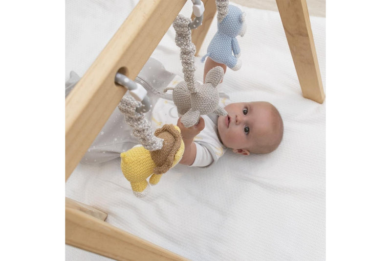 2pc Living Textiles Baby Newborn Cotton Knitted Stroller Toys Elephant & Hippo