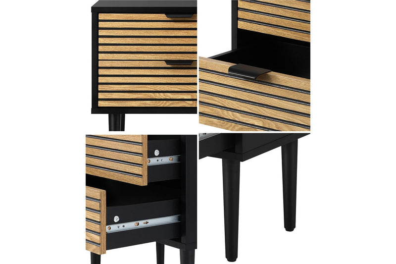 Oikiture Bedside Table 2 Drawers Black Storage Unit