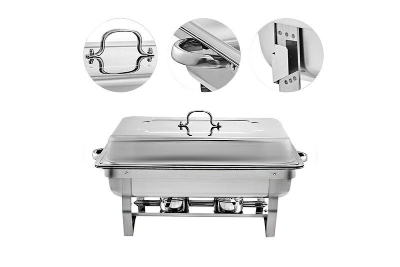 Alston 9L 4.5x2 Bain Marie Bow Food Buffet Warmer Pan Chafing Dish Stainless Steel Catering Warmer Set with Trays Lid Fuel Holder Party Banquet Dining