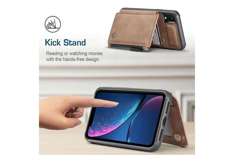 For Apple iPhone XR CaseMe Back Zipper Wallet Case W/ 3 Card Slots, RFID Blocking, 1 Money Pocket, Credit Card Holder Leather Cover (Brown)
