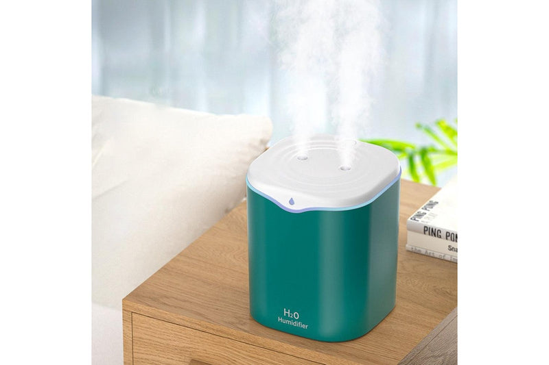 2L USB Double Spray Humidifiers with Colorful Light Cool Mist Ultrasonic Steam Air Humidifier Green