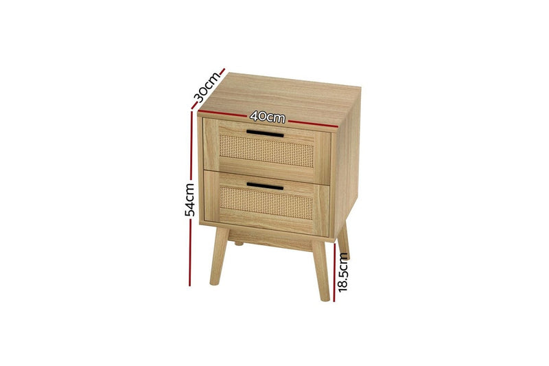 Artiss Rattan Bedside Table 2 Drawers Wood - RIE Oak