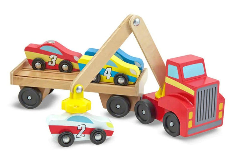 Melissa & Doug: Magnetic Car Loader - Wooden Vehicle Set