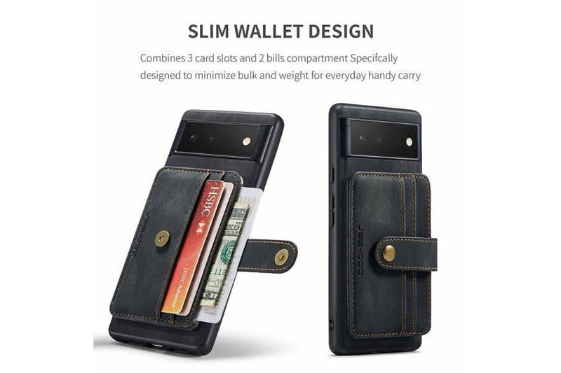 JEEHOOD For Google Pixel 7 Wallet Leather Case with Detachable Ultra Slim RFID Blocking Back Card Holder (Black)