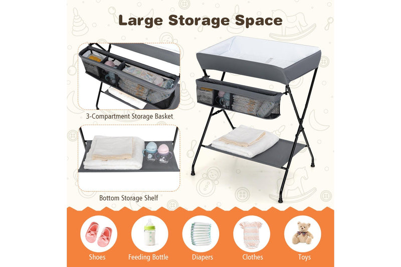 Giantex Baby Change Table Folding Nursery Organizer Diaper Changing Station Storage Basket & Shelf, Grey