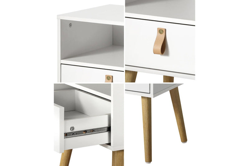 Oikiture 2 X Bedside Tables Side Table w/ Leather Handle White