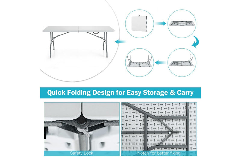 Costway 180cm Camping Table Folding Study Desk Picnic Dining 150kg Weight Capacity w/Carrying Handle
