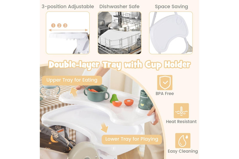 Costway Foldable Highchair w/Soft Cushion, 5-Point Harness Black