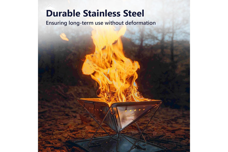 CAMPINGMOON Stove Fire Pit BBQ Grill Adjustable Camping Stainless Steel Large MT-045