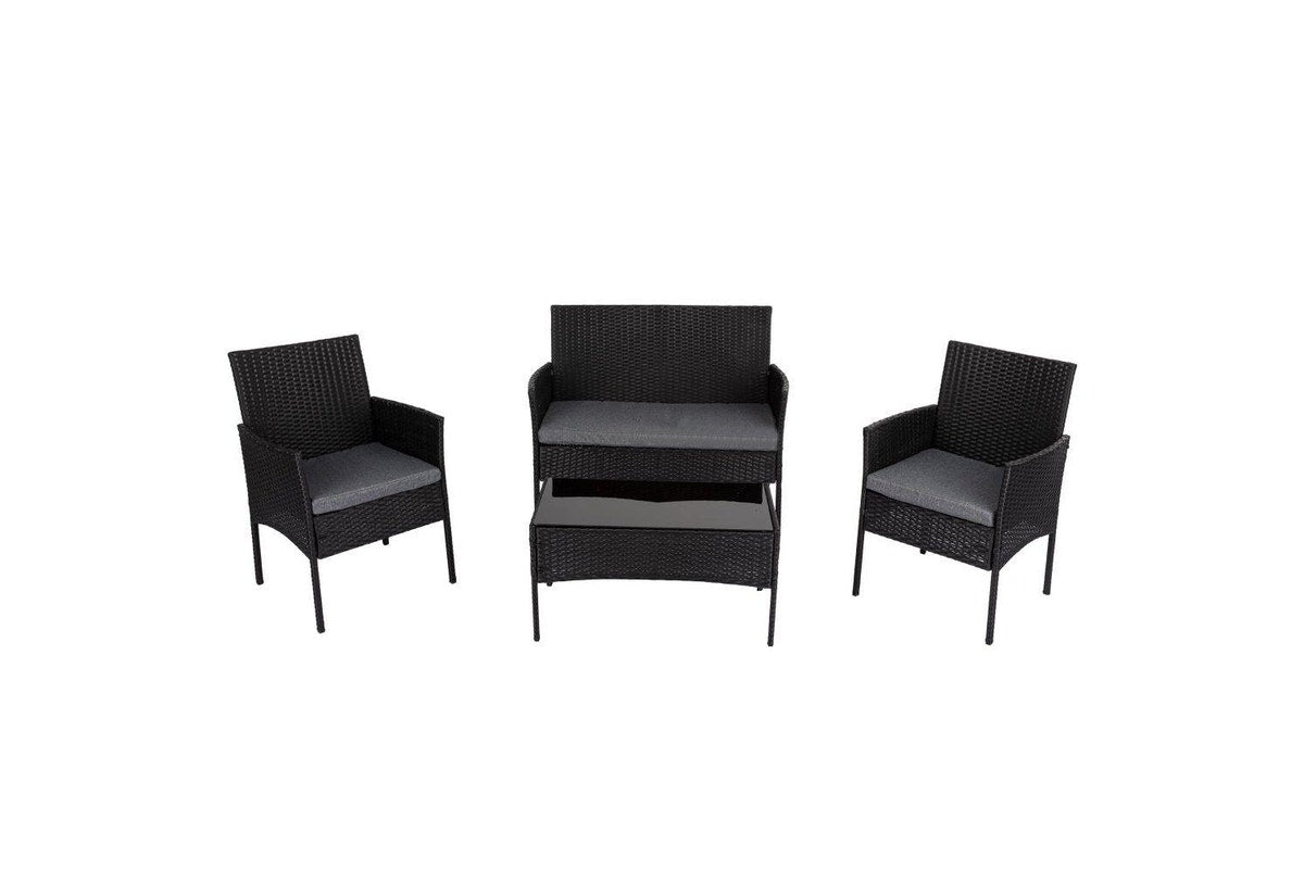 4 Seater Wicker Outdoor Lounge Set – Black Camping Chairs