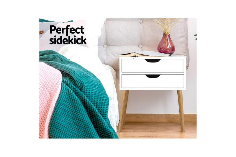Artiss Bedside Table 2 Drawers - BODIE White