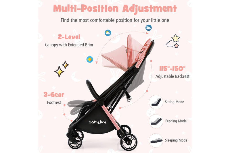 Costway Folding kid Stoller Portable kid Stroller w/Adjustable Canopy Gravity Self-Standing Pink