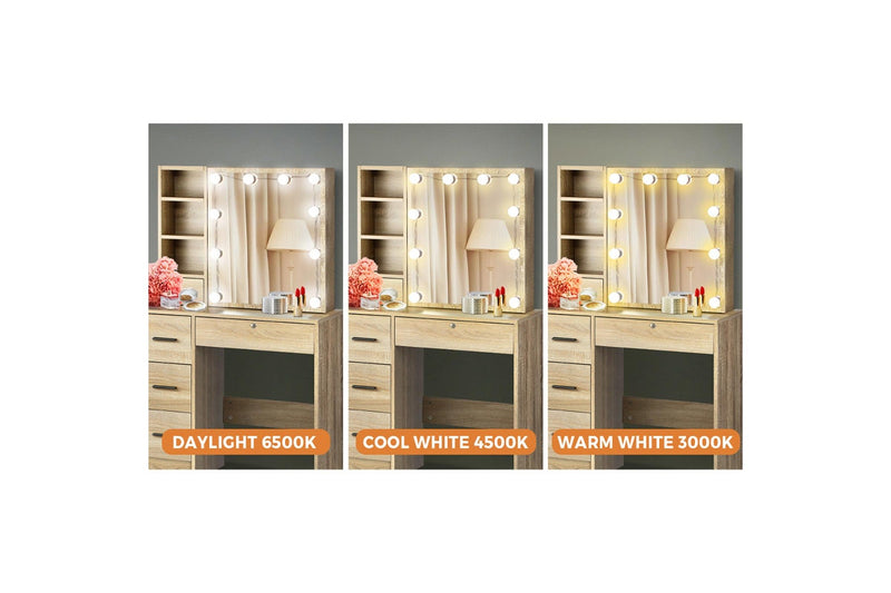 Oikiture Dressing Table Slide Mirror Stool Set(Natural)