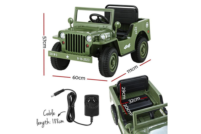 Rigo Kids Electric Ride On Car Jeep Military Off Road Toy Cars Remote 12V Olive