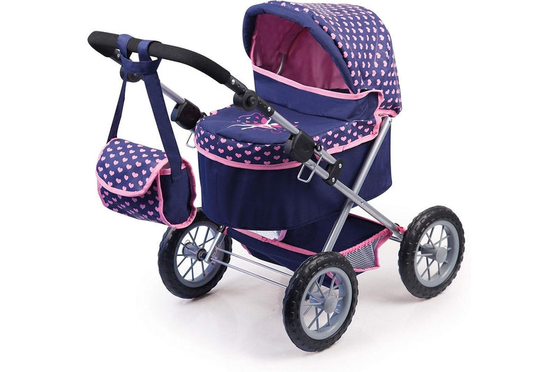 Trendy Dolls Pram, Foldable with Height-Adjustable Handle, Blue and Pink