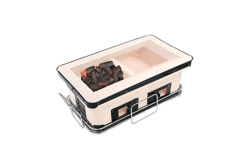 Portable Hibachi Tabletop Grill Dual Charcoal BBQ Chambers