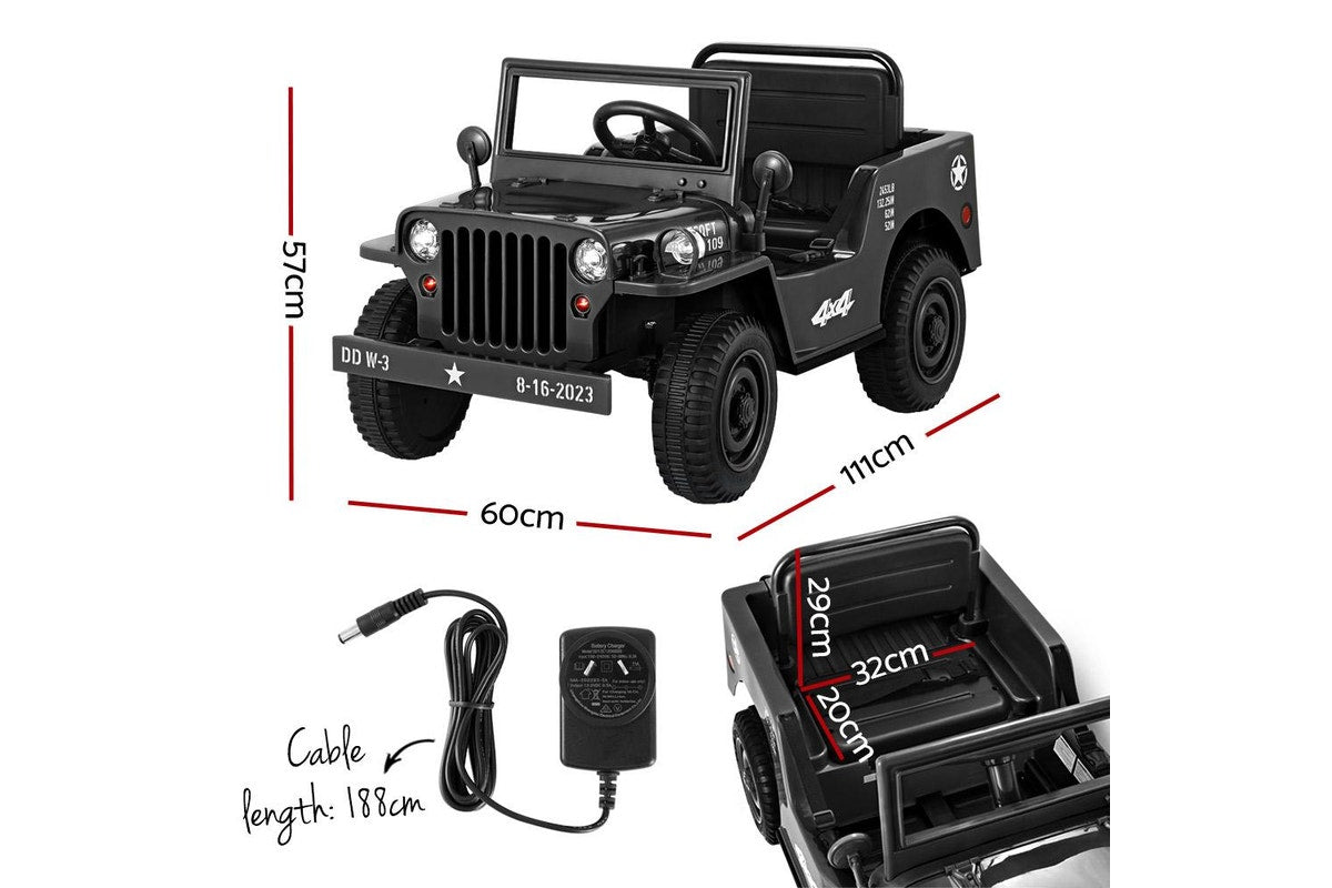 Rigo Kids Electric Ride On Car Jeep Military Off Road Toy Cars Remote 12V Black