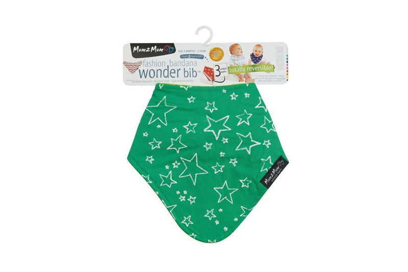 Mum 2 Mum: Fashion Bandana Wonder Bib - Green Stars/Lime