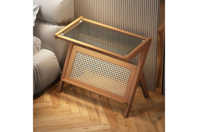 Boho Rattan Side Table with Storage - Indoor/Outdoor